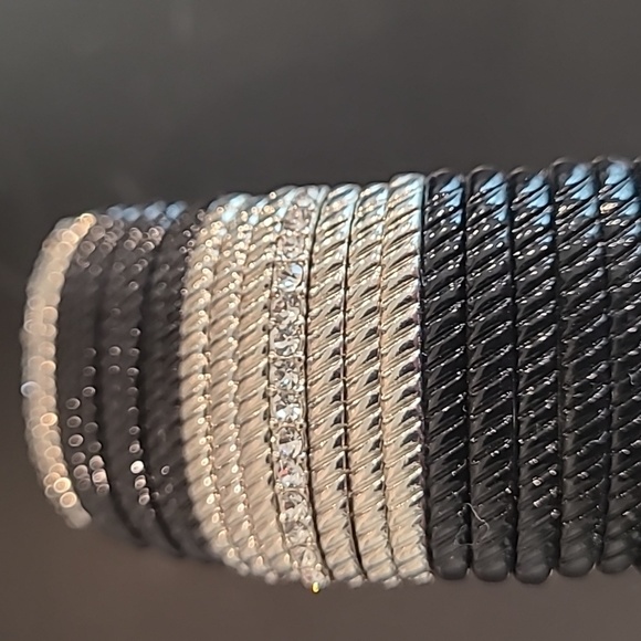Black and Silver tone bracelet with rhinestones. 1" Wide. - Picture 2 of 2